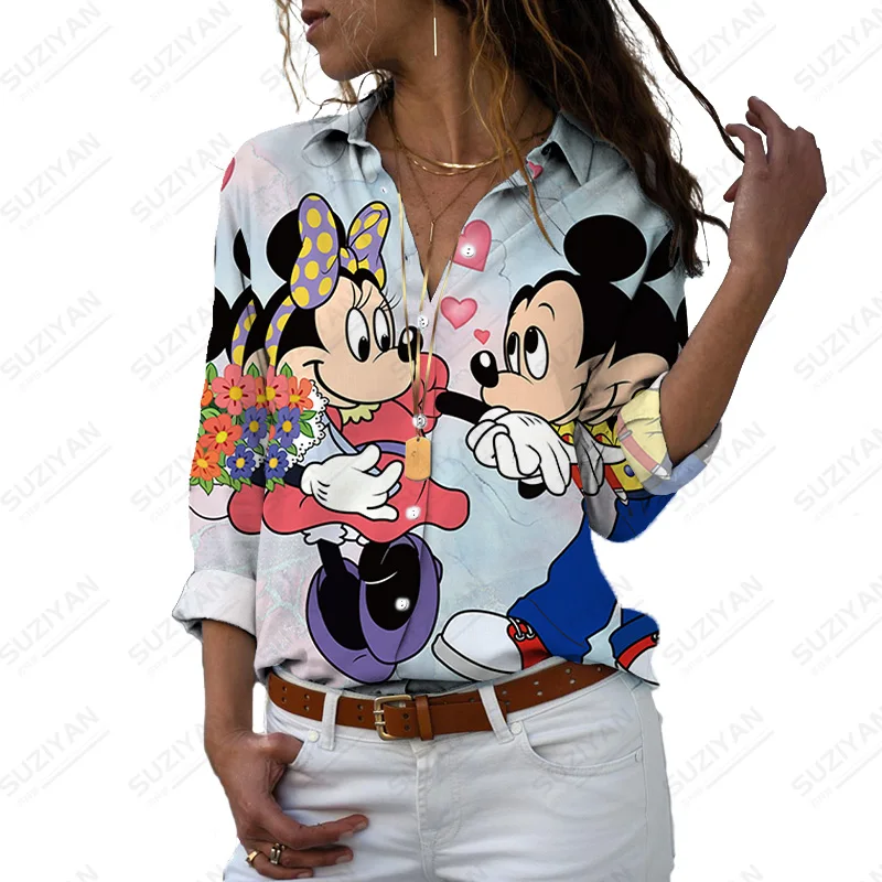 

Women'S Fashion Loose Female Shirt Tops Print Long Sleeve Long-Sleeved Blous Disney Autumn Elegant Print Shirts