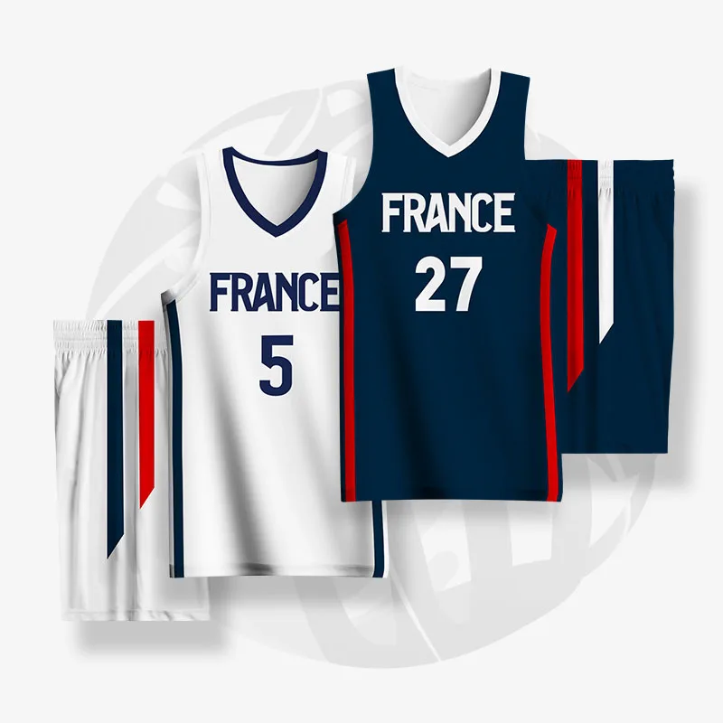 Basketball Sets For Men Customizable Team Name Number Logo France Letter Printed Jerseys Shorts Quickly Dry Training Tracksuits