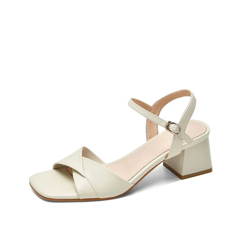 

Женские сандалии 2023, летние женские сандалии с квадратным открытым носком на толстом каблуке, привлекательные сандалии абрикосового и бежевого цвета