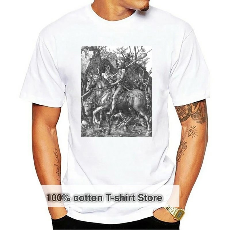 

The Rider - Screen Printed T Shirt - Albrecht Durer - Knight Death and The Devil men t shirt