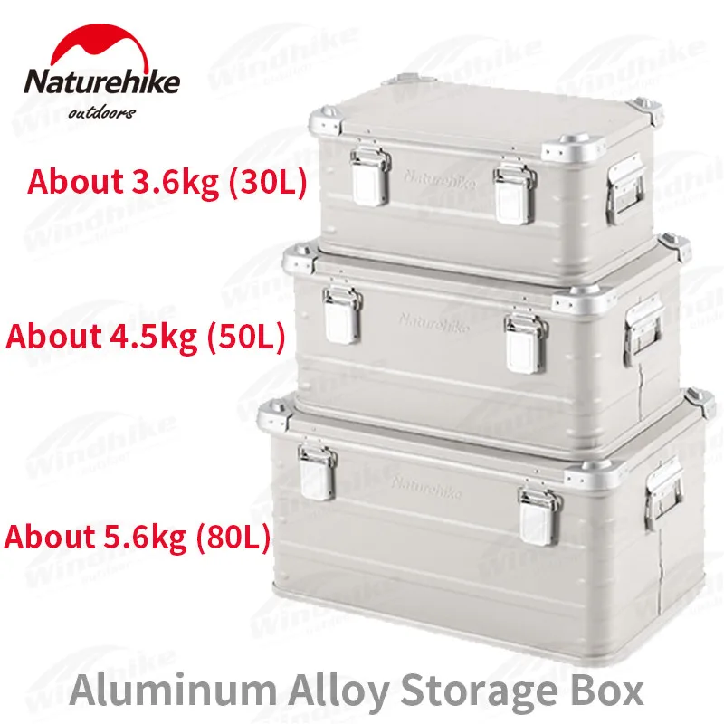 

Naturehike Outdoor Camping 30-80L Storage Box Frosting Aluminum Alloy Travel Picnic Equipment tool Box drawer With handle 3 Size
