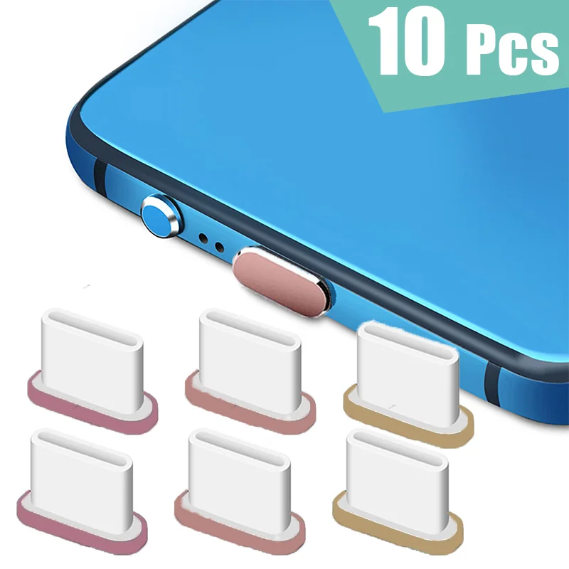 

10Pcs Aluminum Alloy Anti-Dust Dirt Plug Metal Type-C Plug Charging Port Protector Gold Rosegold Pink Cover for Mobile Phone