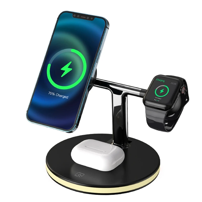 

Магнитная Беспроводная зарядная подставка для iPhone12S/12Pro Max/11Pro, держатель для быстрой зарядки телефонов, часов, гарнитуры, 25 Вт, 3 в 1