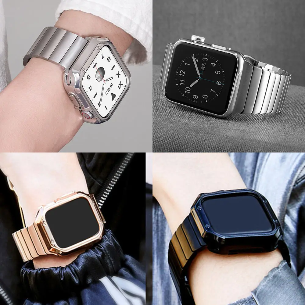Чехол и ремешок для Apple Watch Band 44 мм 41 45 браслет с пряжкой из нержавеющей стали iwatch