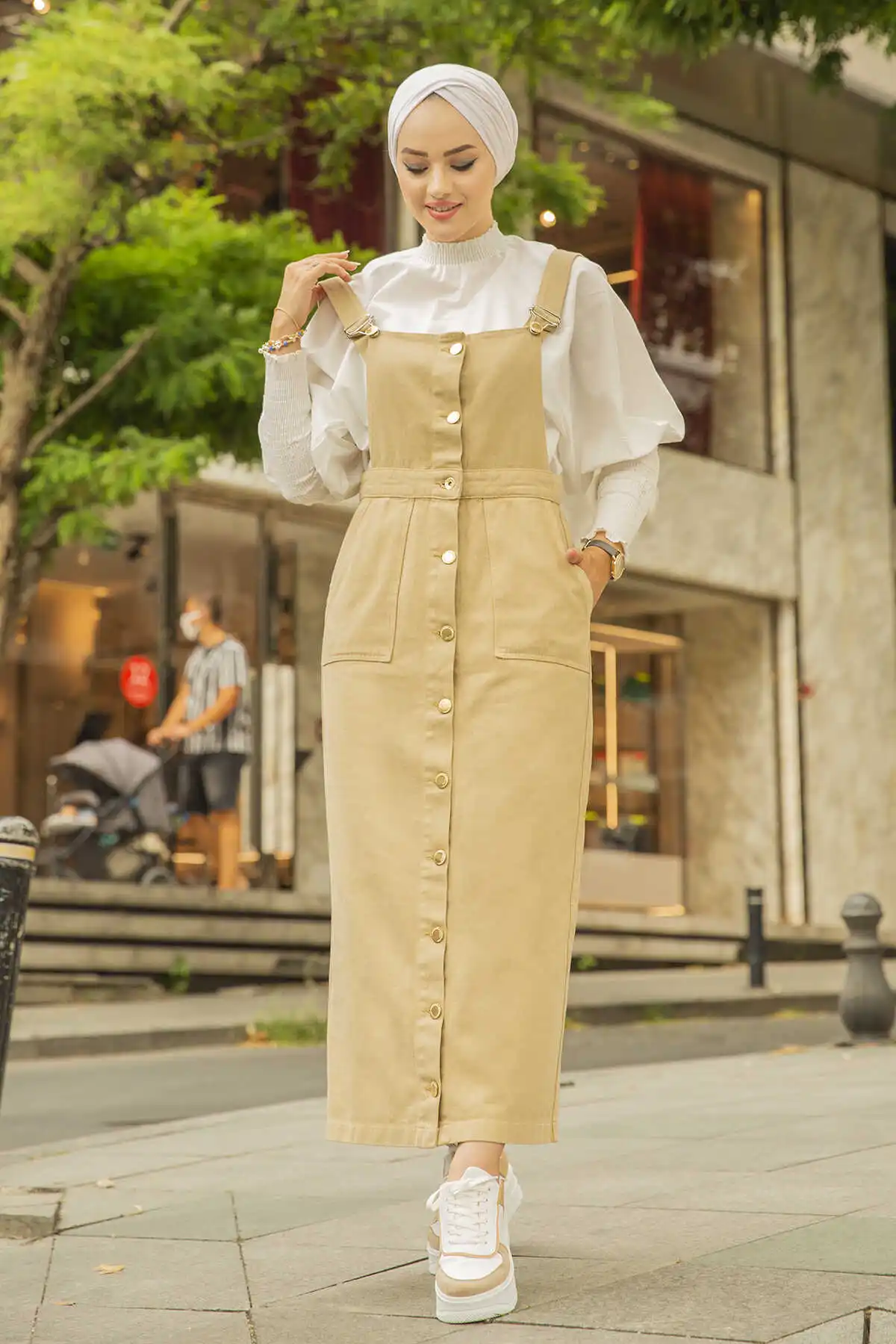 Джинсовый комбинезон на пуговицах E-Milk Coffee