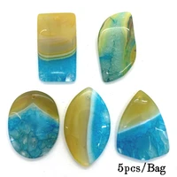 5pcsbag natural stone yellow blue agate necklace pendant 30x48mm power stone charm jewelry diy necklace sweater chain accessory
