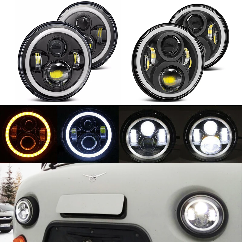 Running Lights 40W/60W/75W/80W/90W Car Led 7inch Accessories Angel Eyes H4 Headlight For Lada Niva 4X4 Uaz Hunter Hummer | Автомобили и