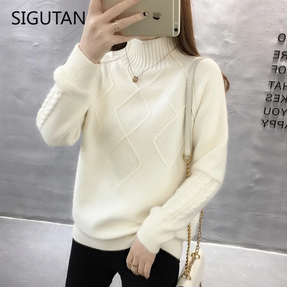 

Autumn Turtleneck Sweater Winter Warm Tops Women's Long Sleeve Knitted Sweaters Solid Female Casual Loose Pullovers Tops