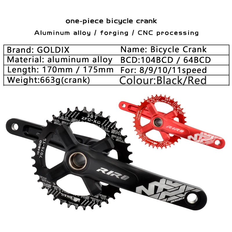 GOLDIX RIRO 104BCD велосипедный Кривошип 170 мм 175 Hollowtech 32/34/36/38/40T MTB 68/73 Нижний Кронштейн