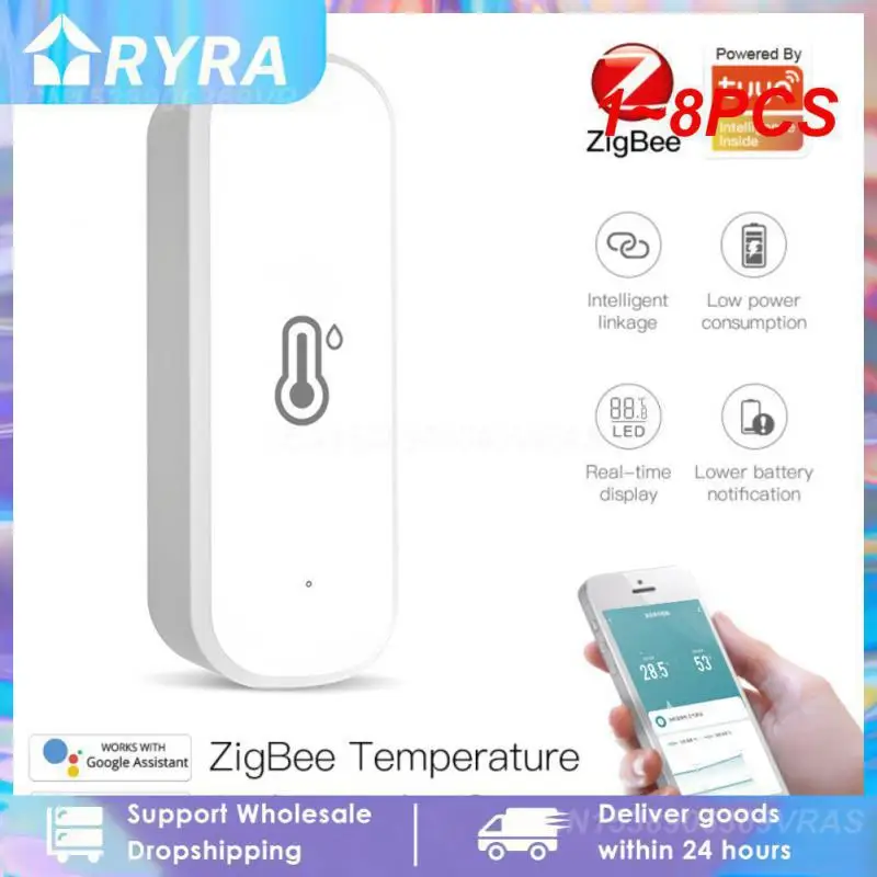 

Умный гигрометр Tuya Zigbee/Wi-Fi, устройство для измерения влажности и температуры в помещении, дистанционное управление через приложение, работает с Alexa, 1-8 шт.