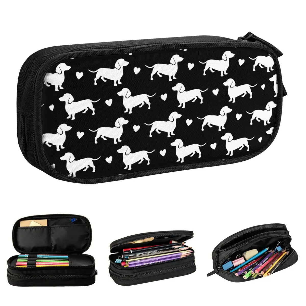 Dachshund Dixie Dog Lover Pencil Cases Wiener Sausage Pen Box Bags for Student Big Capacity Students School Cosmetic Pencil Box