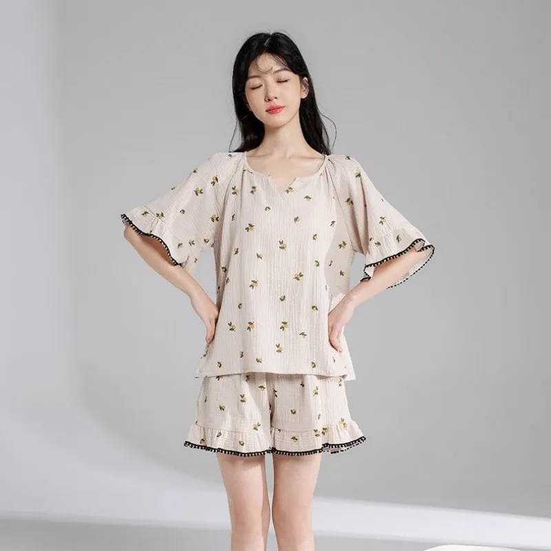 Pajamas for Women Summer Thin Section Short-sleeved Shorts Japanese Style Home Suit Two-piece Comfortable and Casual Nightgowns