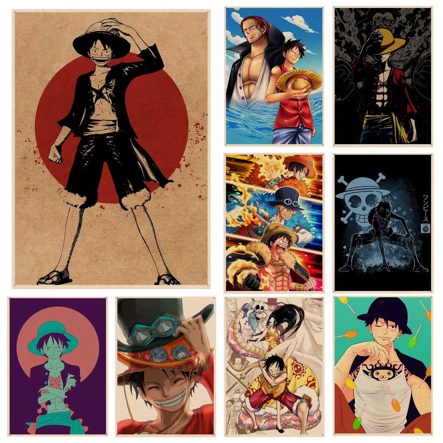 

BANDAI цельный ретро постер Luffy из крафт-бумаги настенные художественные Ретро постеры для домашнего декора