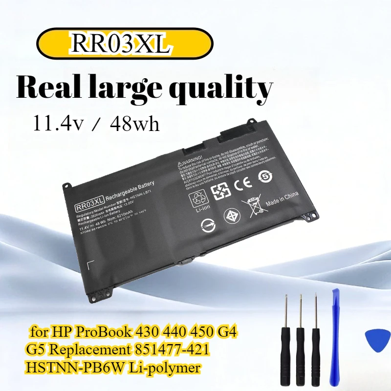 Фото RR03XL Аккумулятор 11,4 В 48 Втч для HP ProBook 430 440 450 G4 G5 Сменный литий-полимерный аккумулятор 851477‐421 HSTNN‐PB6W с инструментами №1