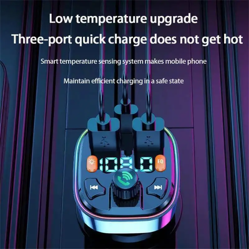 

Wireless Fm Transmitter Car Bluetooth Mp3 Audio Player Q5 Multifunctional Wide Compatibility Q5 Car Charger Car Supplies Durable