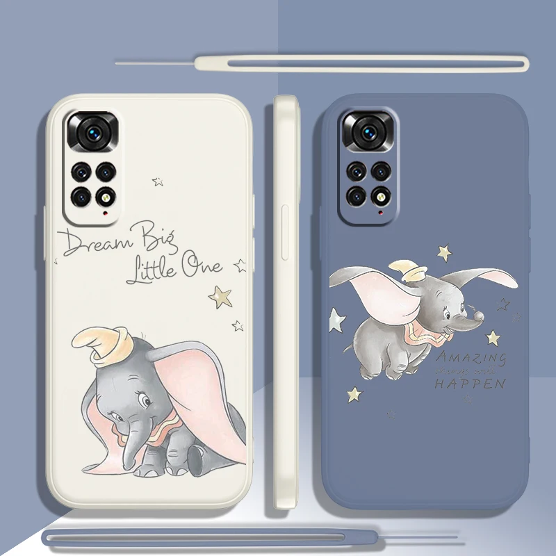 

Dumbo Anime Cute Phone Case For Xiaomi Redmi Note 11 11S 10 10S 9 9S 9T 8 8T 7 5 Pro Plus Liquid Rope Candy Cover Coque Capa