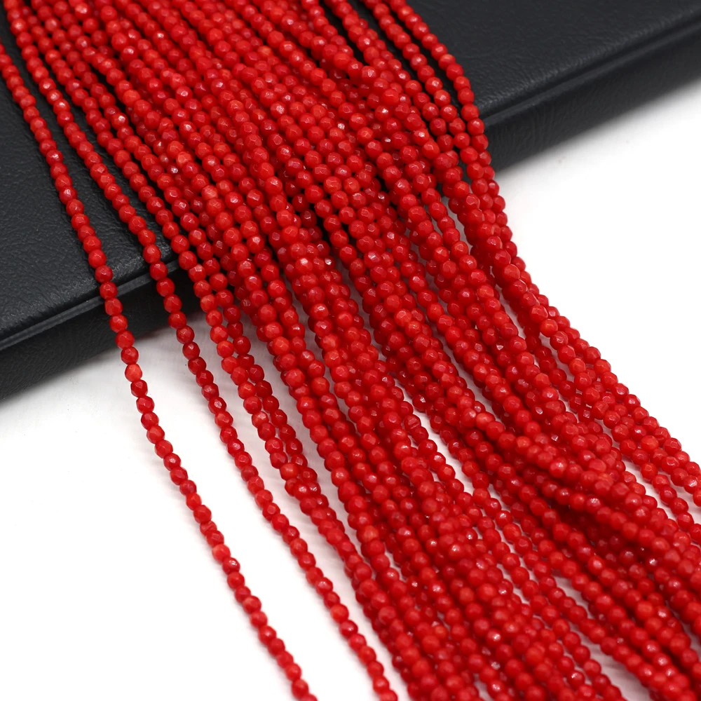 

Natural Coral Red Faceted Round Beaded3mm Crafts For Jewelry Making DIY Necklace Bracelet Accessories Charm Gift Party Decor36CM