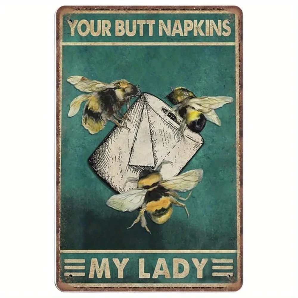 

Chic Tin Sign Bee Bathroom Wall Art Decor Metal Tin Sign Retro Medieval Themed Home Room Rustic Toilets Vintage Posters Bee