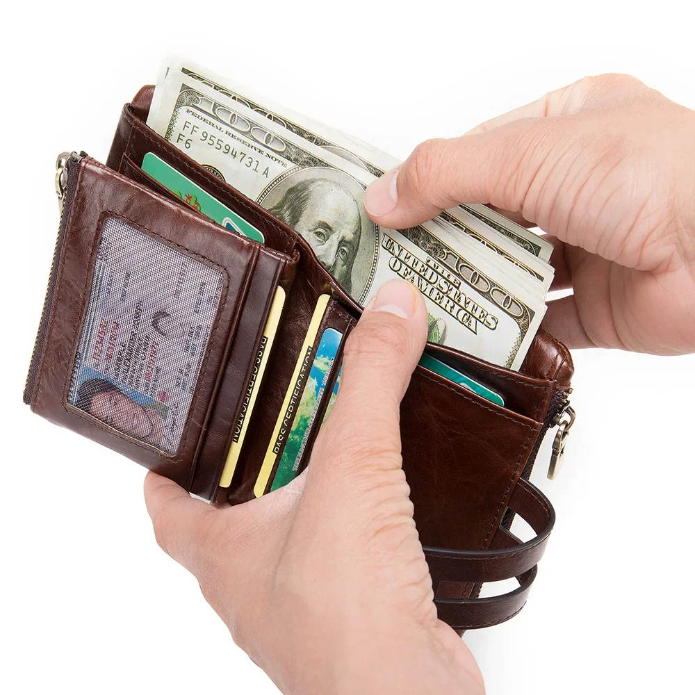 Хит продаж короткая кожаная многофункциональная сумка для карт на молнии