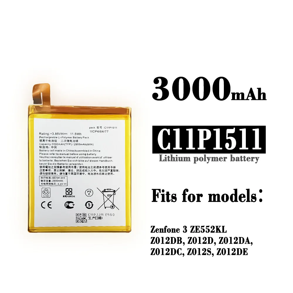 

New Orginal C11p1511 3000mAh Battery for Asus ZenFone 3 ZE552kl /zd552kl/zd553kl/z012d Phone Batteries + FREE TOOLS