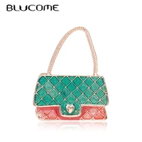 blucome fashion green handbag shape brooches new design jewelry women girls sweater suit lapel pins clothes accessories