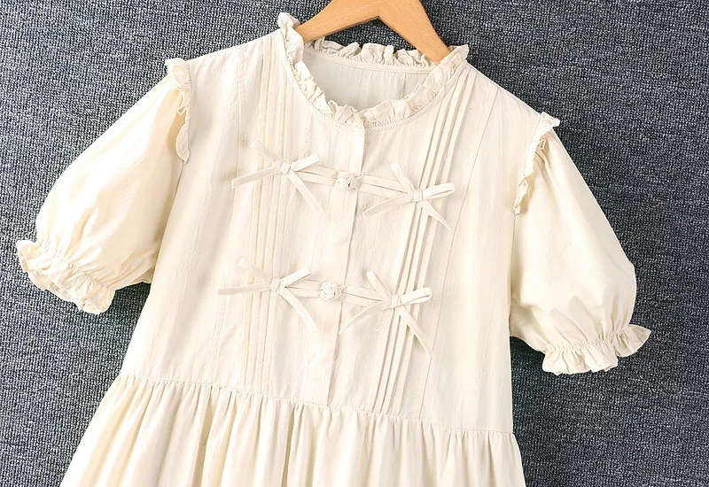 Женское платье-миди из хлопка и льна с бантом оборками