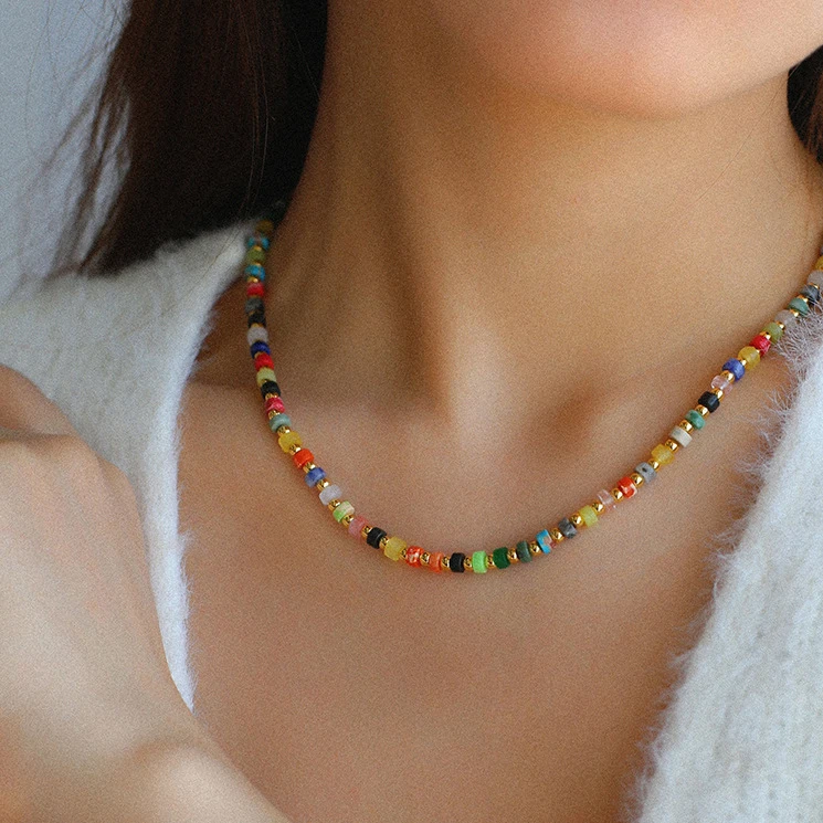 

Etsy Hot Sale Delicate Genuine Stone Choker Girls Colored Natural Galaxy Sea Sediment Imperial Jasper Spacer Beaded Necklaces