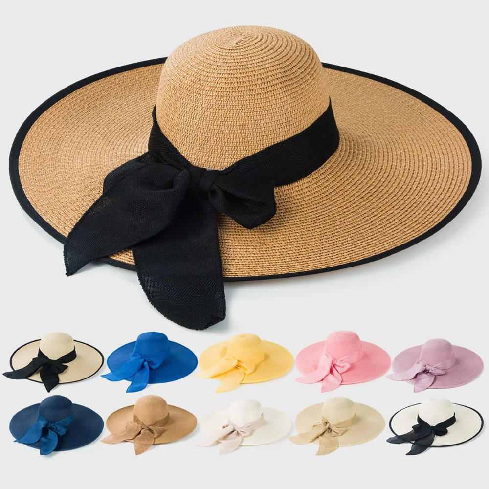 

2022 Big Brim Visor Wide Hat Summer Sun Proctection Bucket Hats Banama Ladies Women Bow Beach Travel Suncreen Straw Hat