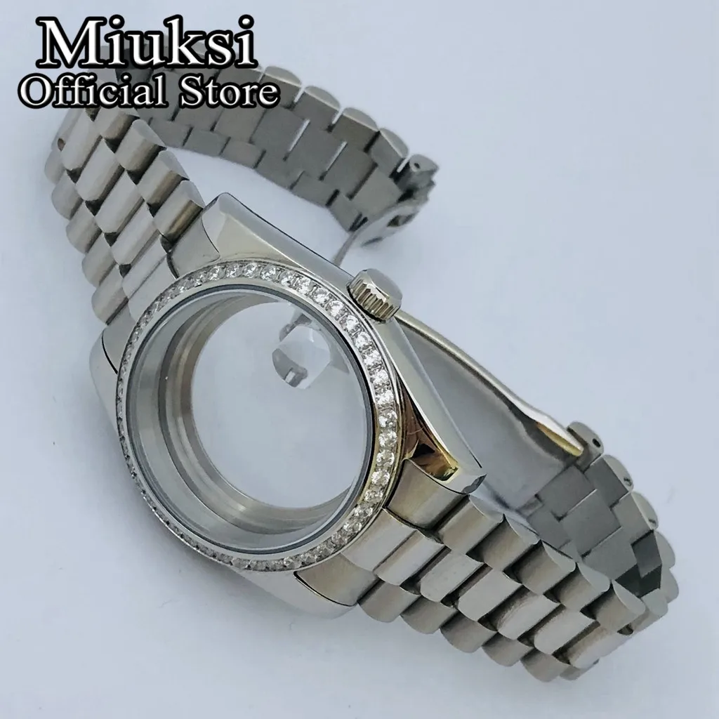 Серебряный корпус часов Miuksi 36 мм/40 мм сапфировое стекло безель с драгоценными