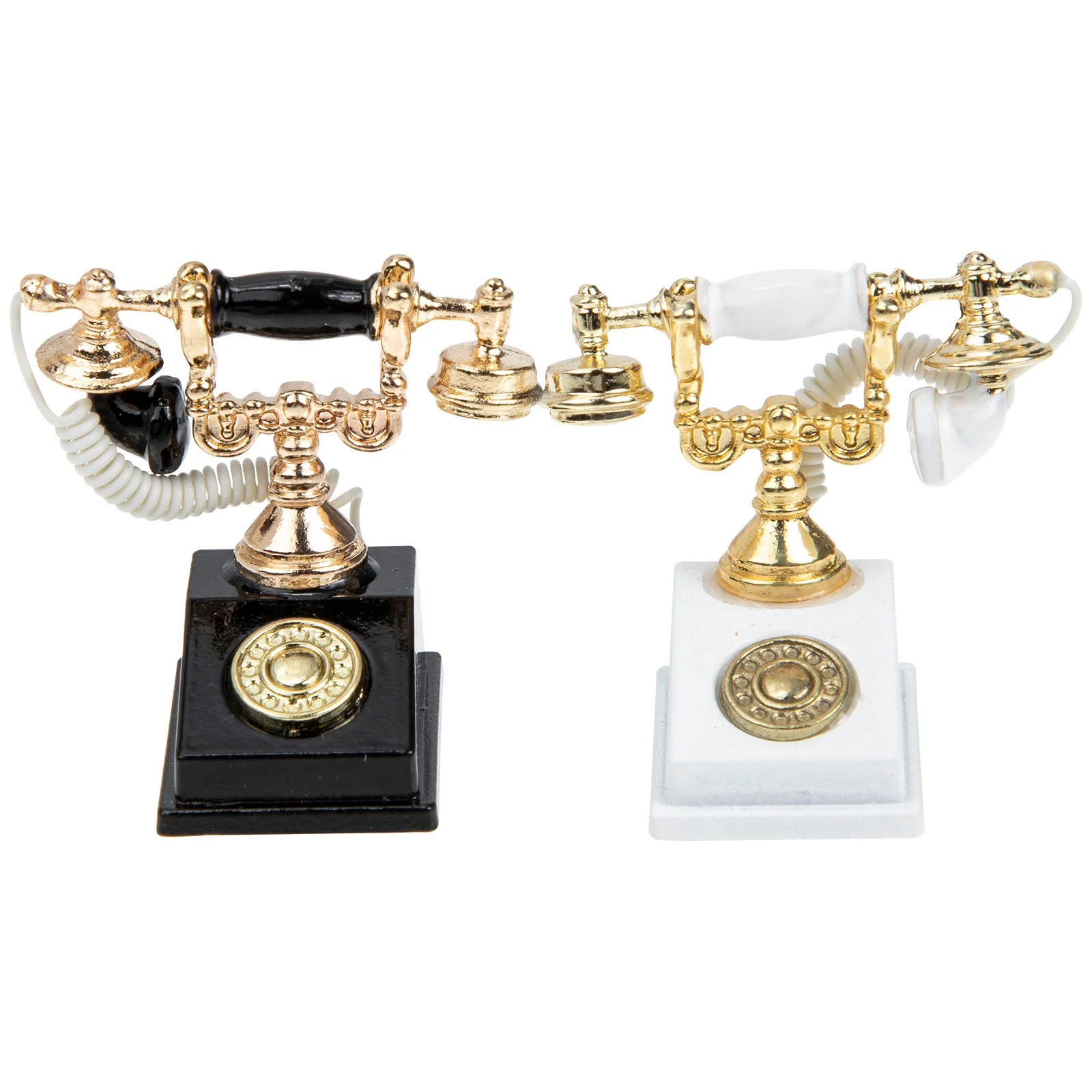 

2 Pcs Miniature Model Decoration Telephone Statue Toys Nostalgia Metal Child Miniatures