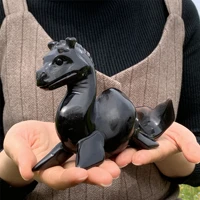 18cm natural obsidian hand carved dragon collectibles polished home decoration gift hand carving craft dragon ornament