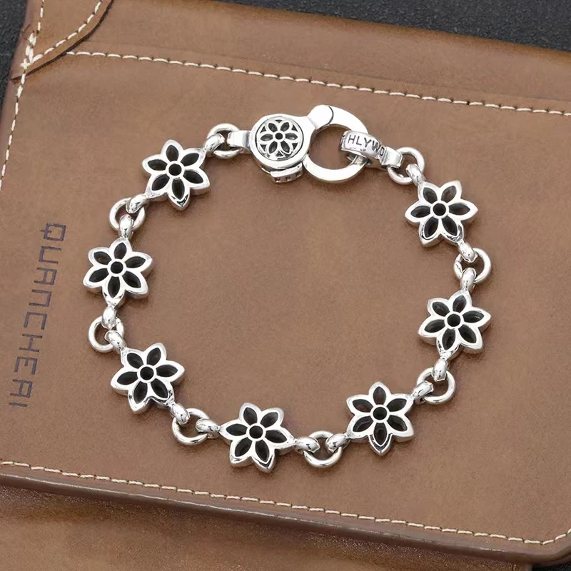 Luxury 100% Sterling Silver Bracelet Men's and Women's Spiral Flower Personality Female Student Simple Men's Jewelry Bracelet