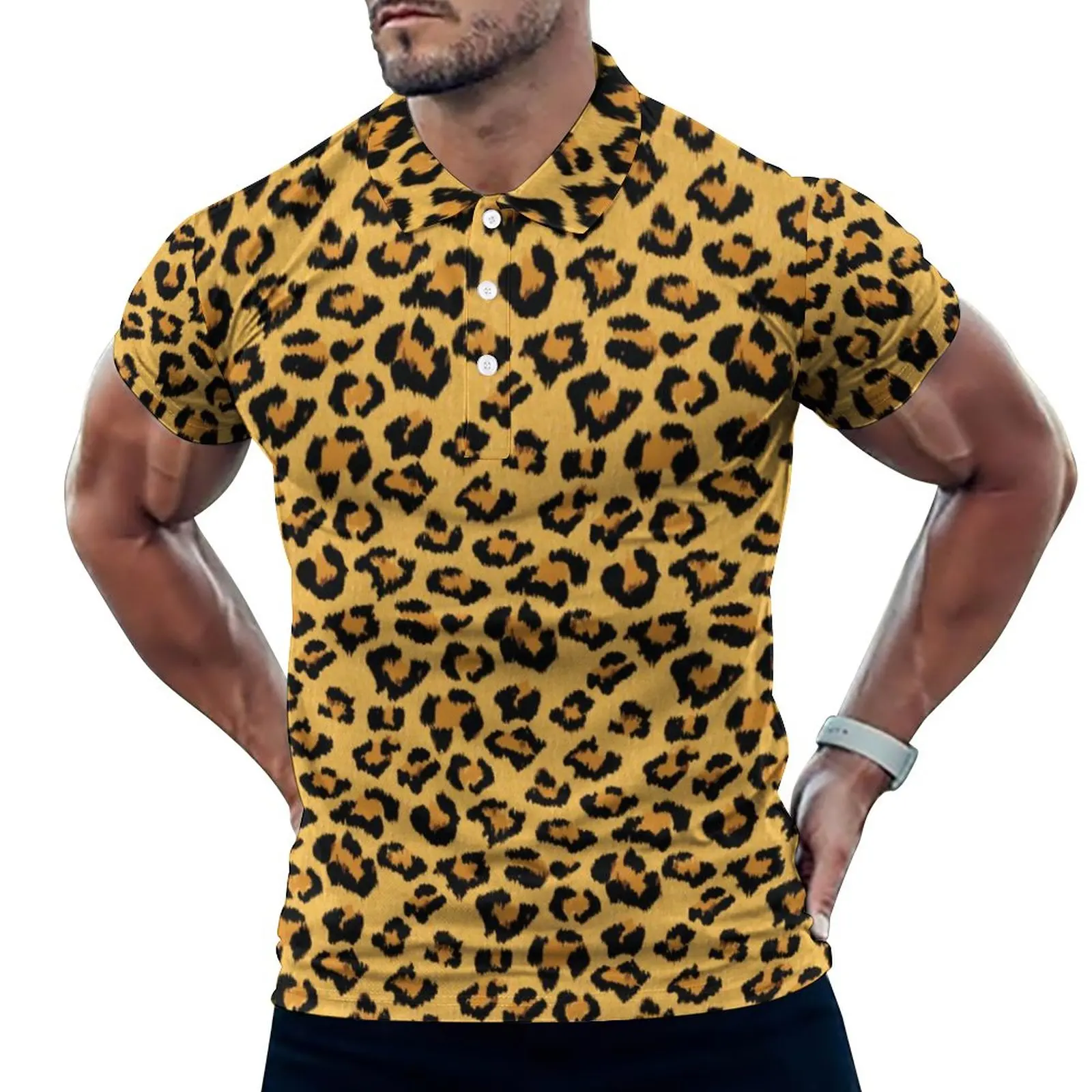 

Classic Leopard Polo Shirt Faux Fur Animal Print Casual Shirt Summer Vintage T-Shirts Men Short-Sleeved Collar Oversized Tops