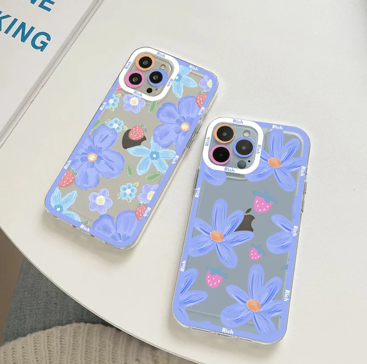 

Korean Style Sweet Painting Flower Phone Case For iPhone 11 12 13 14 Mini Pro Max XR X XS TPU Clear Case For 8 7 6 Plus SE 2020