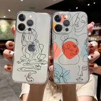 line drawing abstract art soft tpu phone case for iphone 11 12 13pro max x xr xs max 6s 7 8 plus 13mini clear bumper back cover