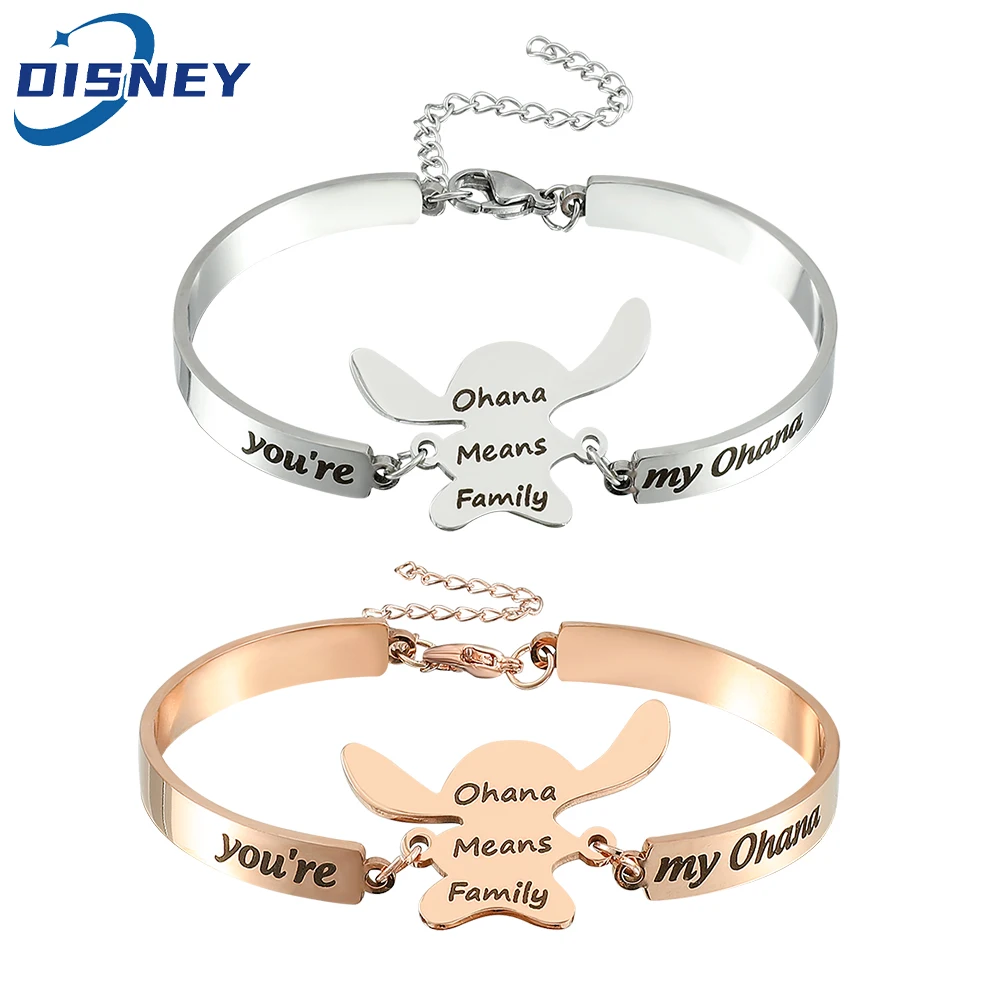 

Disney Stitch Ohana Means Family Bracelet Cartoon Lilo & Stitch Delicate Pendant Comic Bangle Bracelet Girls Couple Jewelry Gift