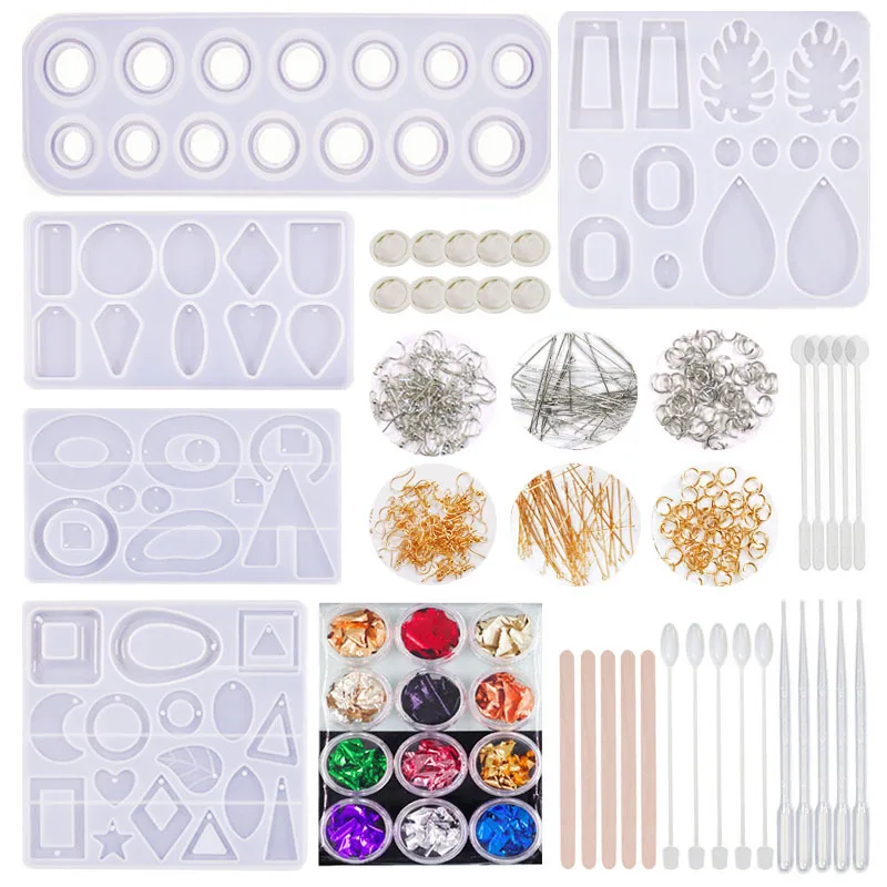 

347 Pieces DIY Crystal Glue Tools Set Earrings Pendant Diamond Surface Ring Silicone Mold with Ear Hook Color Foil