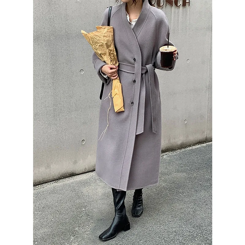 VAC 2020 FW SOLID JAPAN STYLE GREY COLOR CASUAL SINGLE BREASTED CASHMERE WOMENS LONG COATS