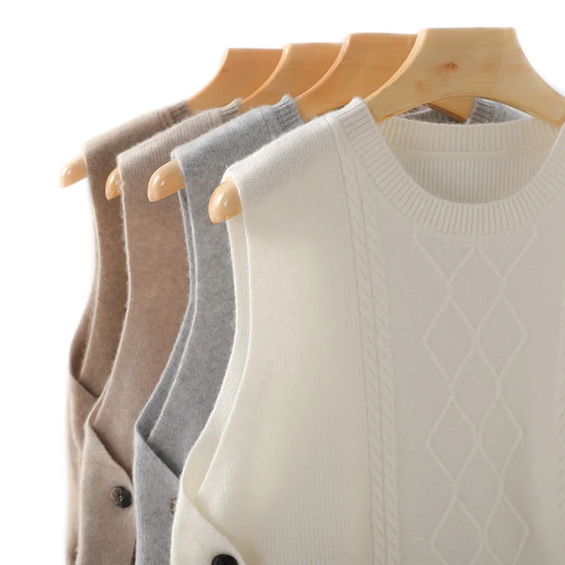 

Женский свитер без рукавов, кашемировый шерстяной вязаный свитер, жилет, топы, корейская мода, Осень-зима 2023, теплый винтажный