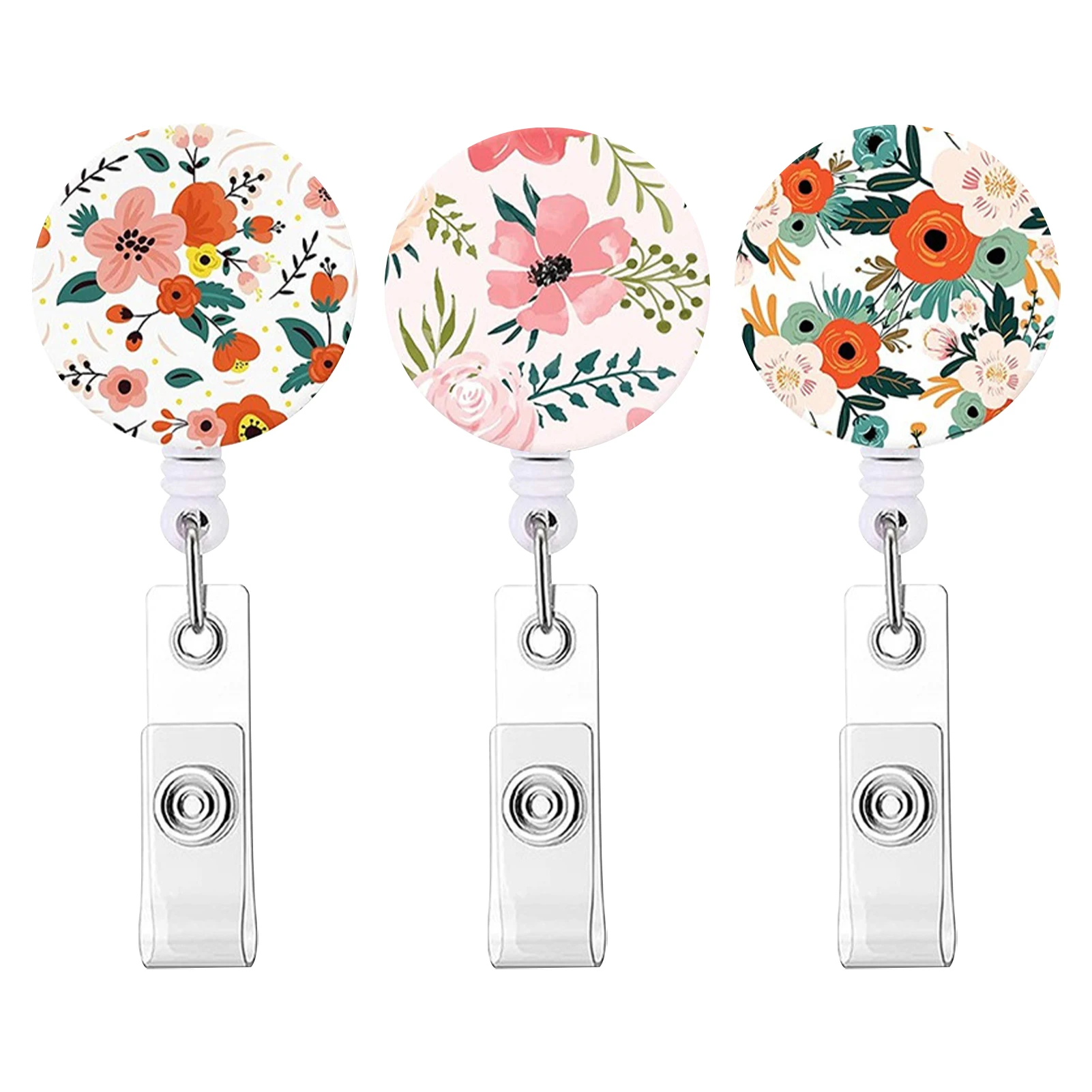 

3pcs Nurse Cute Telescopic Puller Rotatable Retractable Convenient Badge Reel Office ABS Crystal With Belt Clip Card Holder