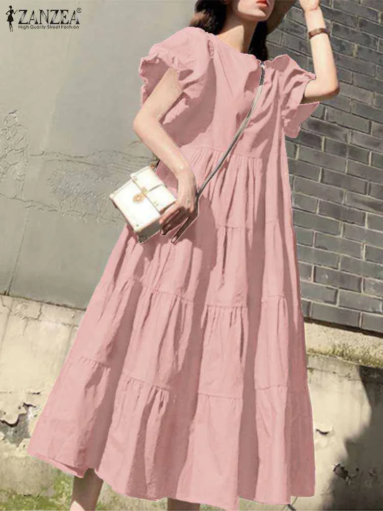 Платье ZANZEA женское однотонное длинное Элегантное повседневное Макси-платье с