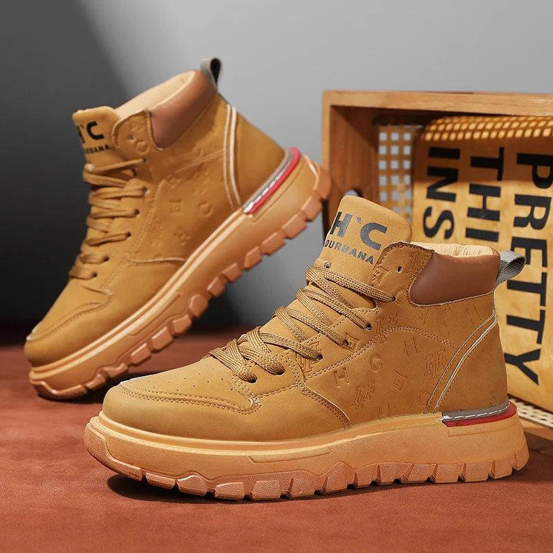 

Fashion Brown Men's Winter Boots 2023 High Top Warm Plush Winter Shoes for Men Platform Black Ankle Boots Man botas de invierno