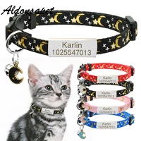 personalized name tag cat collar bell custom nameplate safety breakaway cat collar adjustable cute star moon cat collar necklace