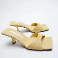 zarz 2022 summer new fashion yellow square toe high heels sexy outer wear stiletto muller lazy sandals and slippers women shoes