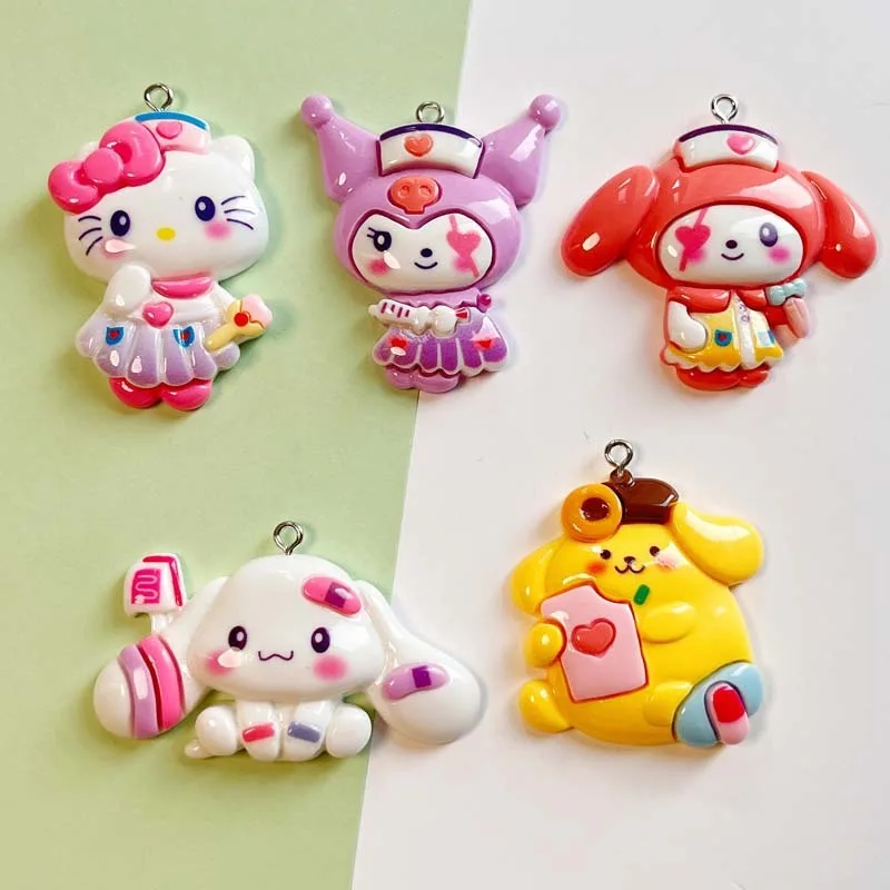 

2PCS Sanrio Nurse Cartoon Series Hello Kitty Large Handmade DIY Jewelry Accessories Keychain Handmade Pendant Resin Material
