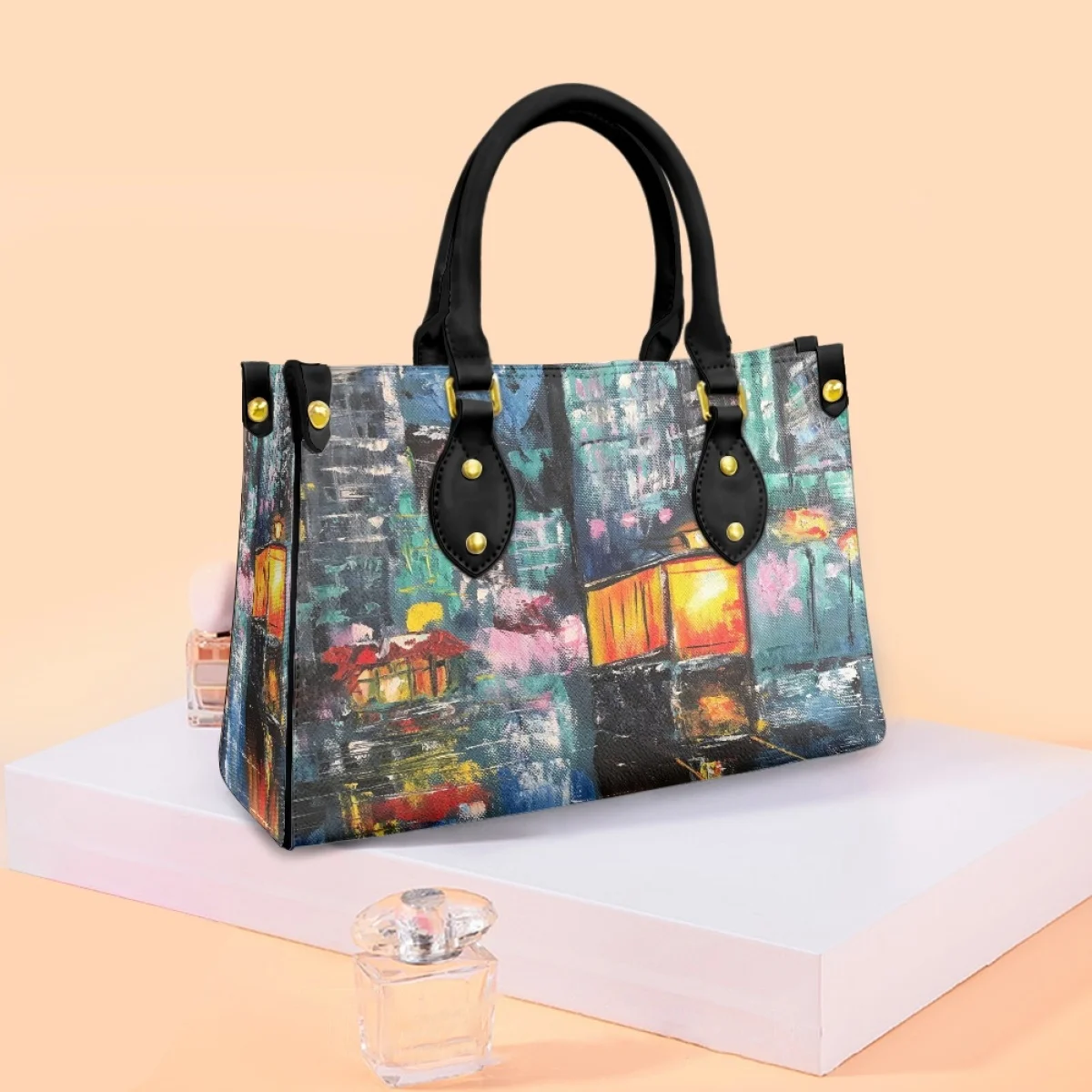 

Retro Style Oils Ladies Hand Bag Elegant Women's Handbags Make Up Scenery Printing Ms. PU Bags Artistic Styles Outdoors