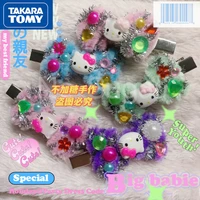 takara tomys new handmade hello kitty childrens cute cartoon ponytail hairpin girls stick drill hairy y2k hair accessories