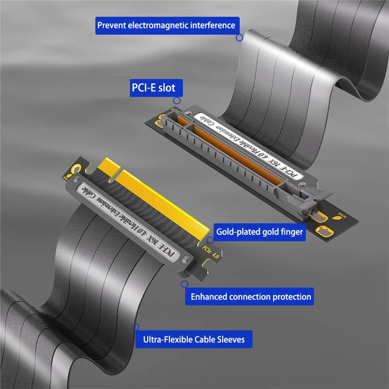 Фото Удлинительный кабель PCIE 4.0 16X 64 ГБS Высокоскоростной кабель графического процессора для удлинительной карты графического процессора (90 градусов), длина 30 см №5