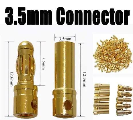 

100 pairs / lot Hot Sale 3.5mm Gold Plating Bullet Banana Connector Plug for RC Battery DU0082