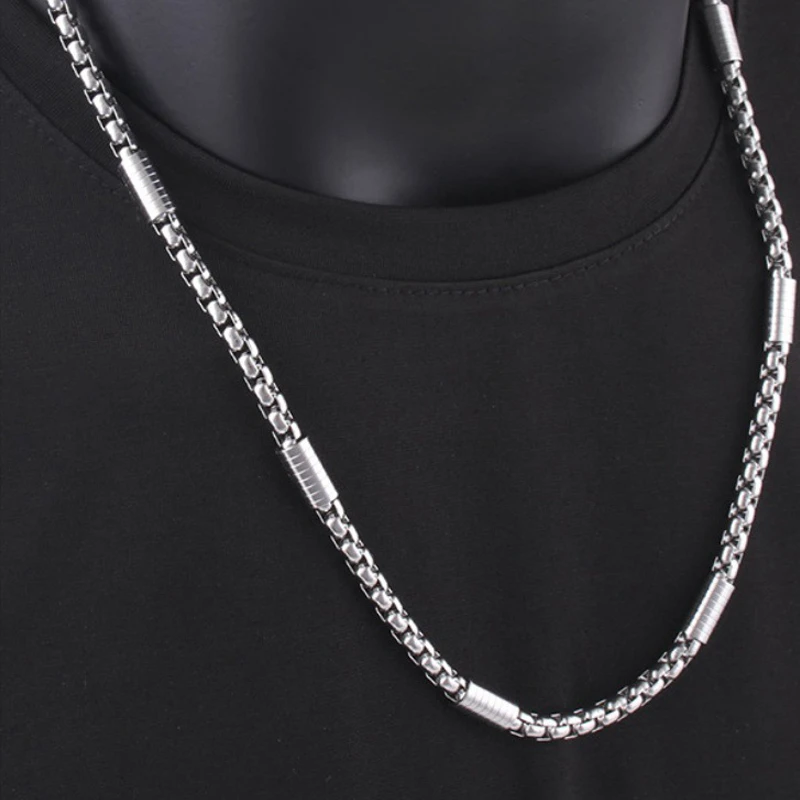 Модная посеребренная круглая цепочка-коробка 5 мм ожерелье из нержавеющей стали
